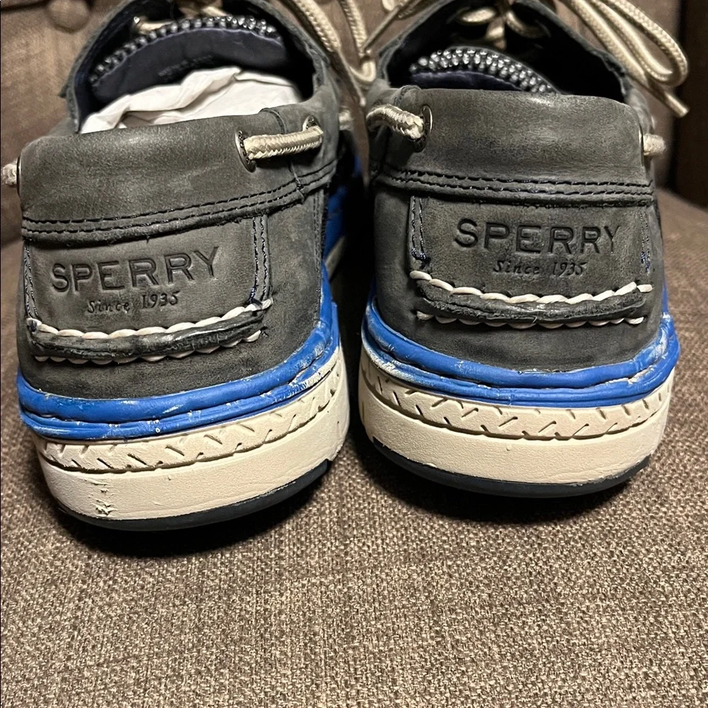 Sperry Top-Sider Charcoal Boat Shoes leather with Blue Trim men's 10